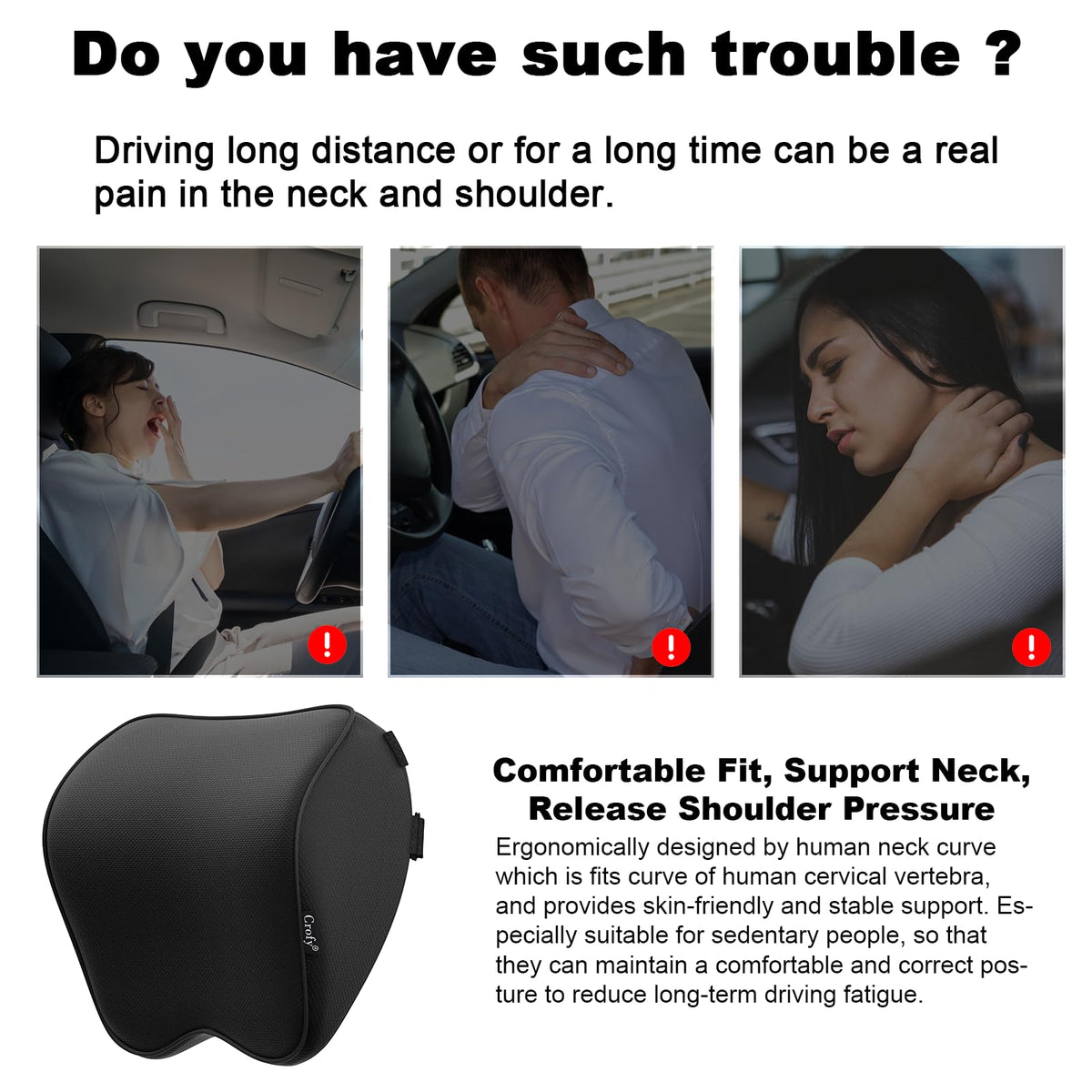 2-Pack Black Car Neck Pillow with Adjustable Strap H638