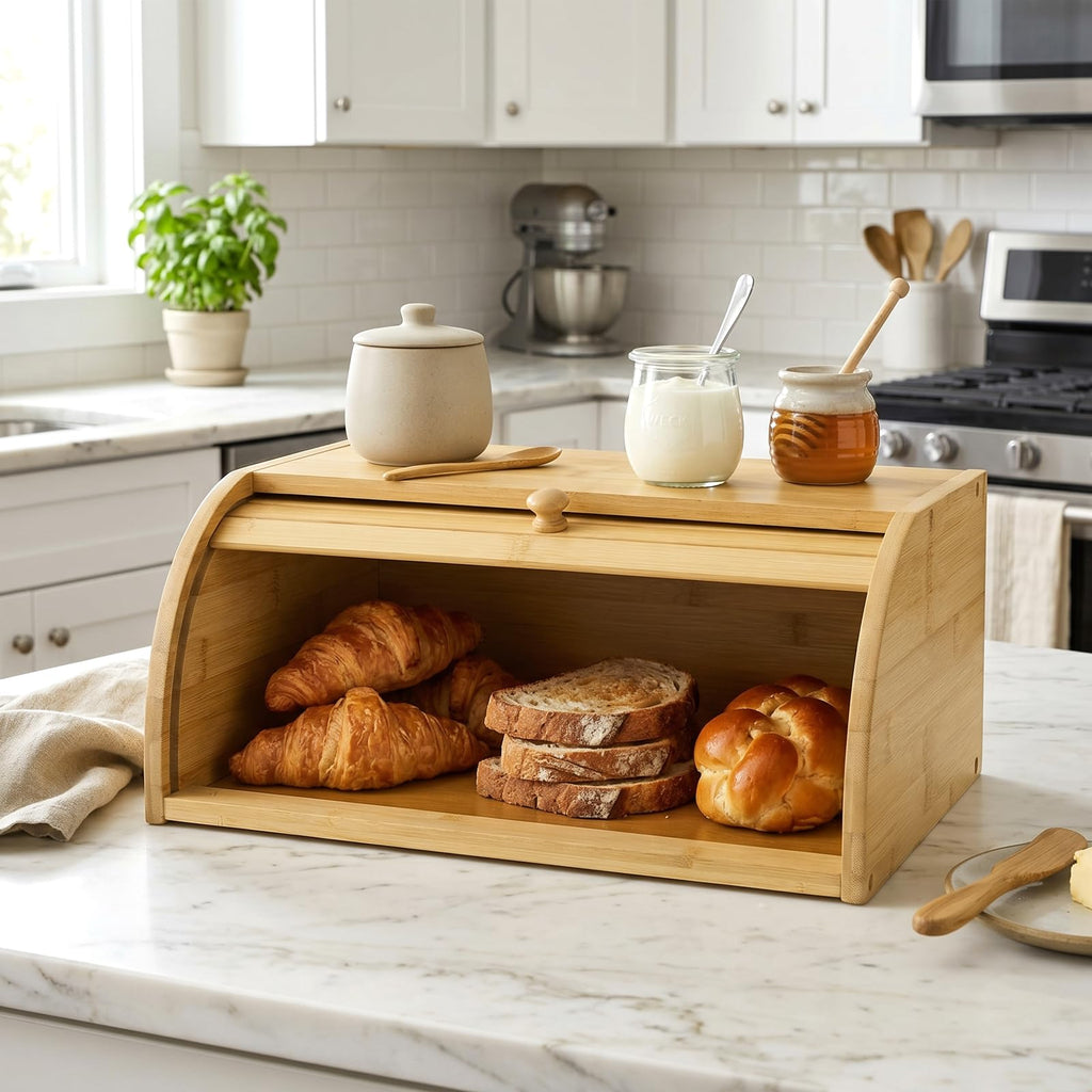 Large Natural Bamboo Roll Top Bread Box X83220