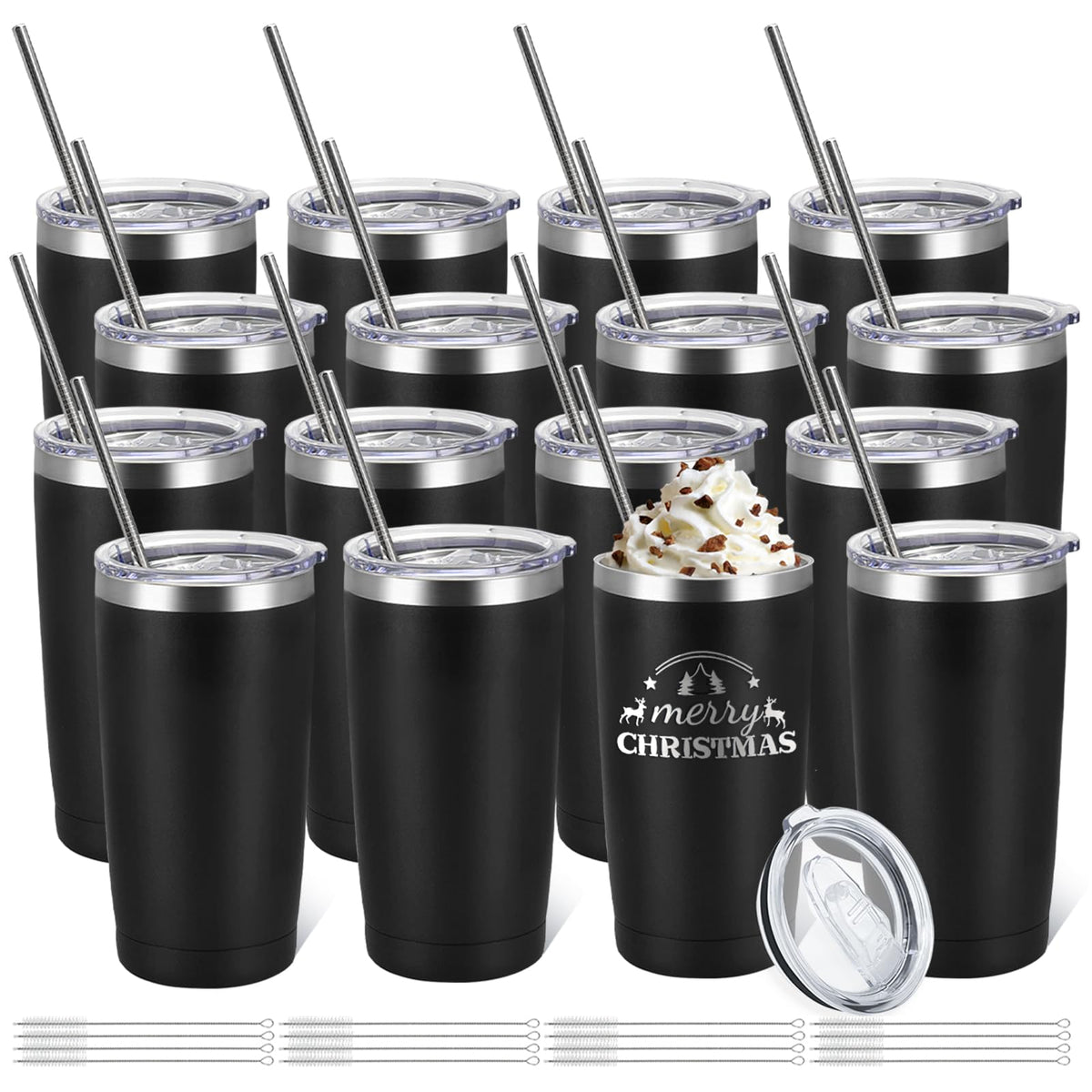 16 Pack Stainless Steel Insulated Tumbler 20oz Black X343785