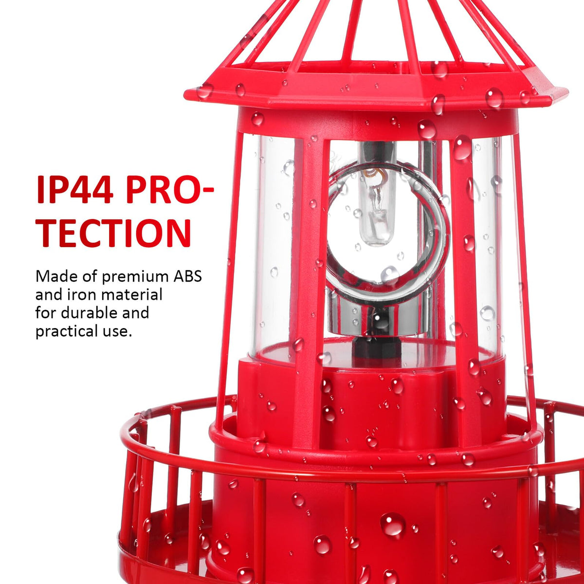 Solar Powered Rotating Lighthouse Garden Light Outdoor Waterproof Resin Iron Red N713928
