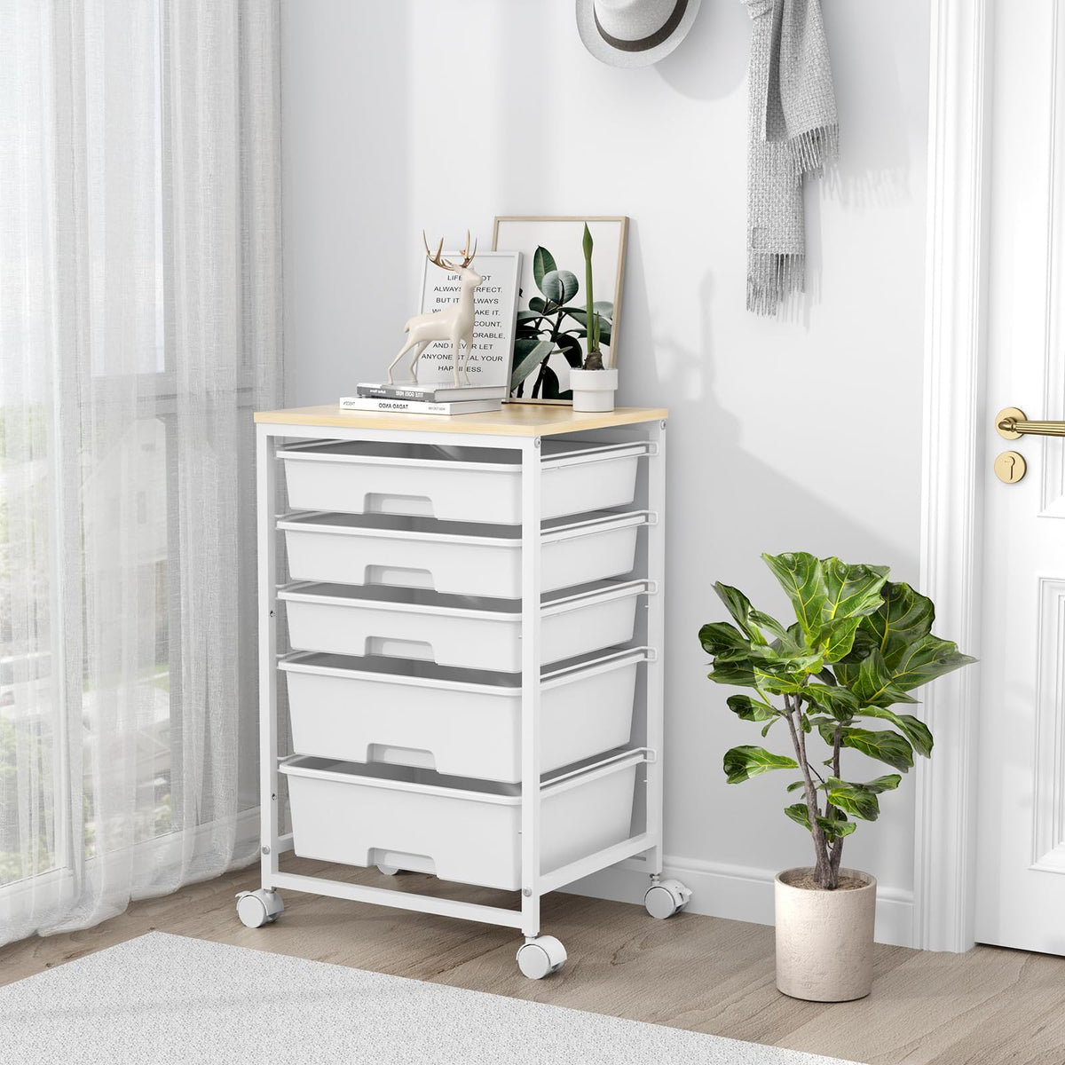 Rolling Cart with 5 Drawers Bright White S67102