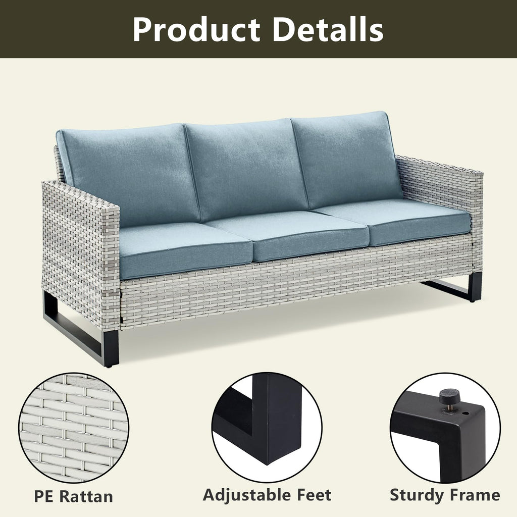 6 Piece Wicker Patio Conversation Set with Swivel Rocker Chairs and Ottoman M1864