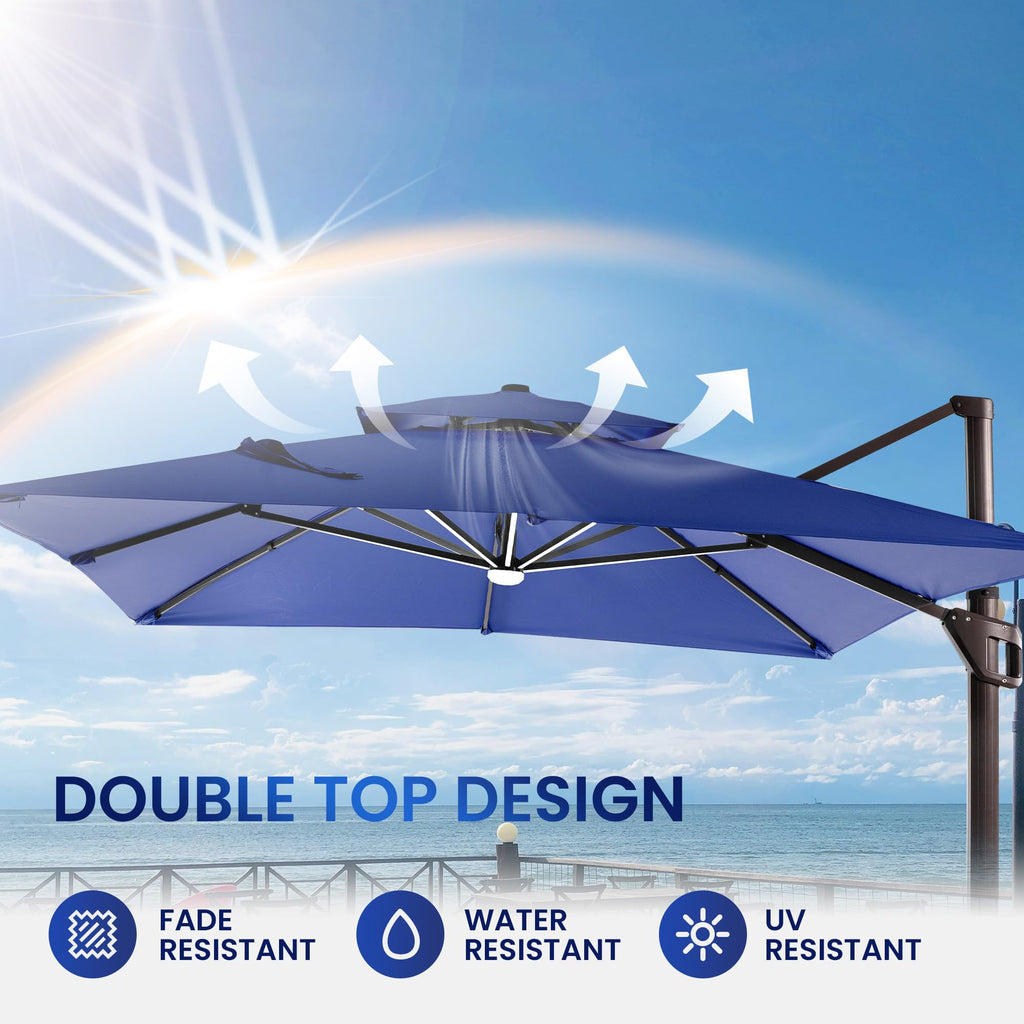 10 X 13 FT Cantilever Patio Umbrella with Lights & Base J841