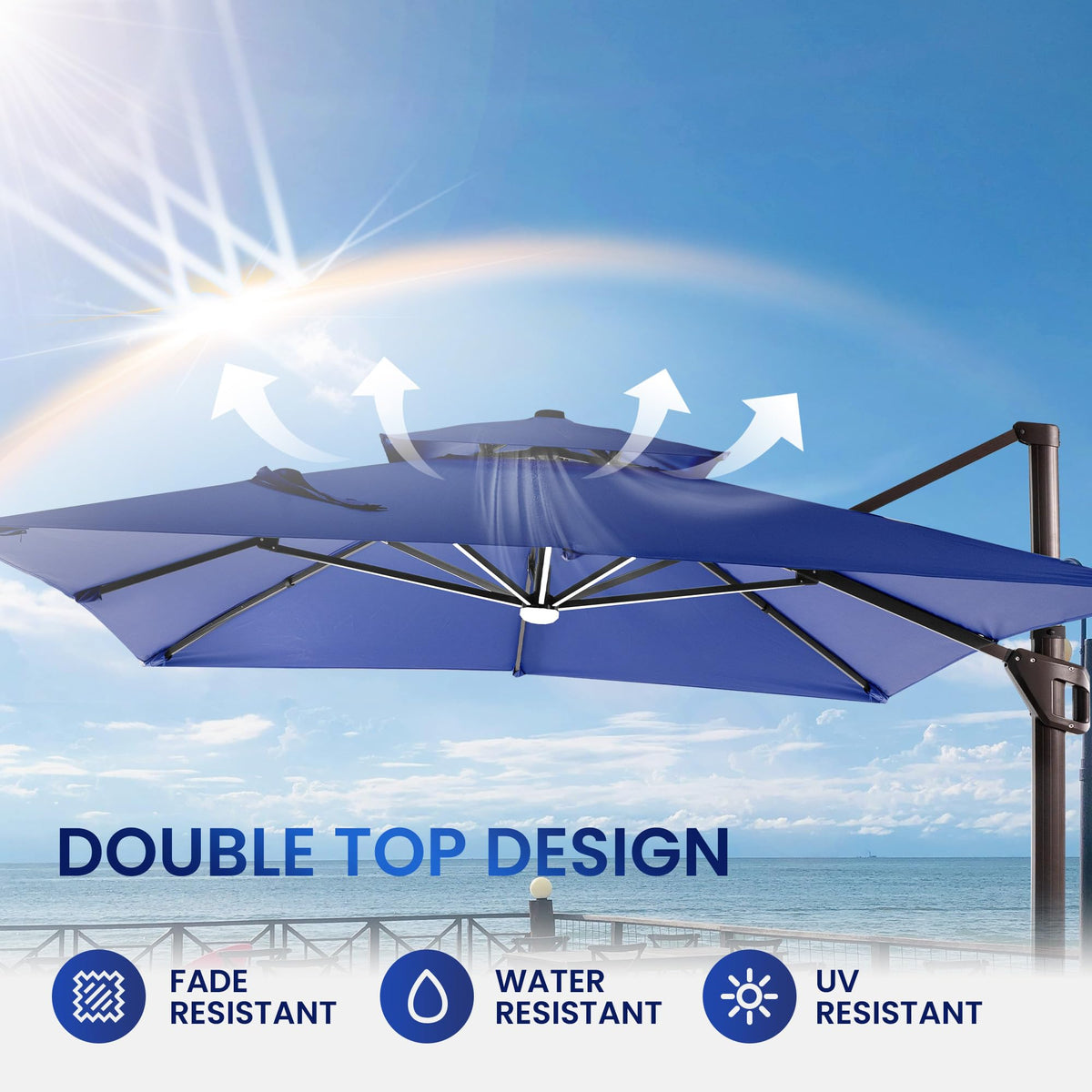 10 X 13 FT Cantilever Patio Umbrella with Lights & Base J841