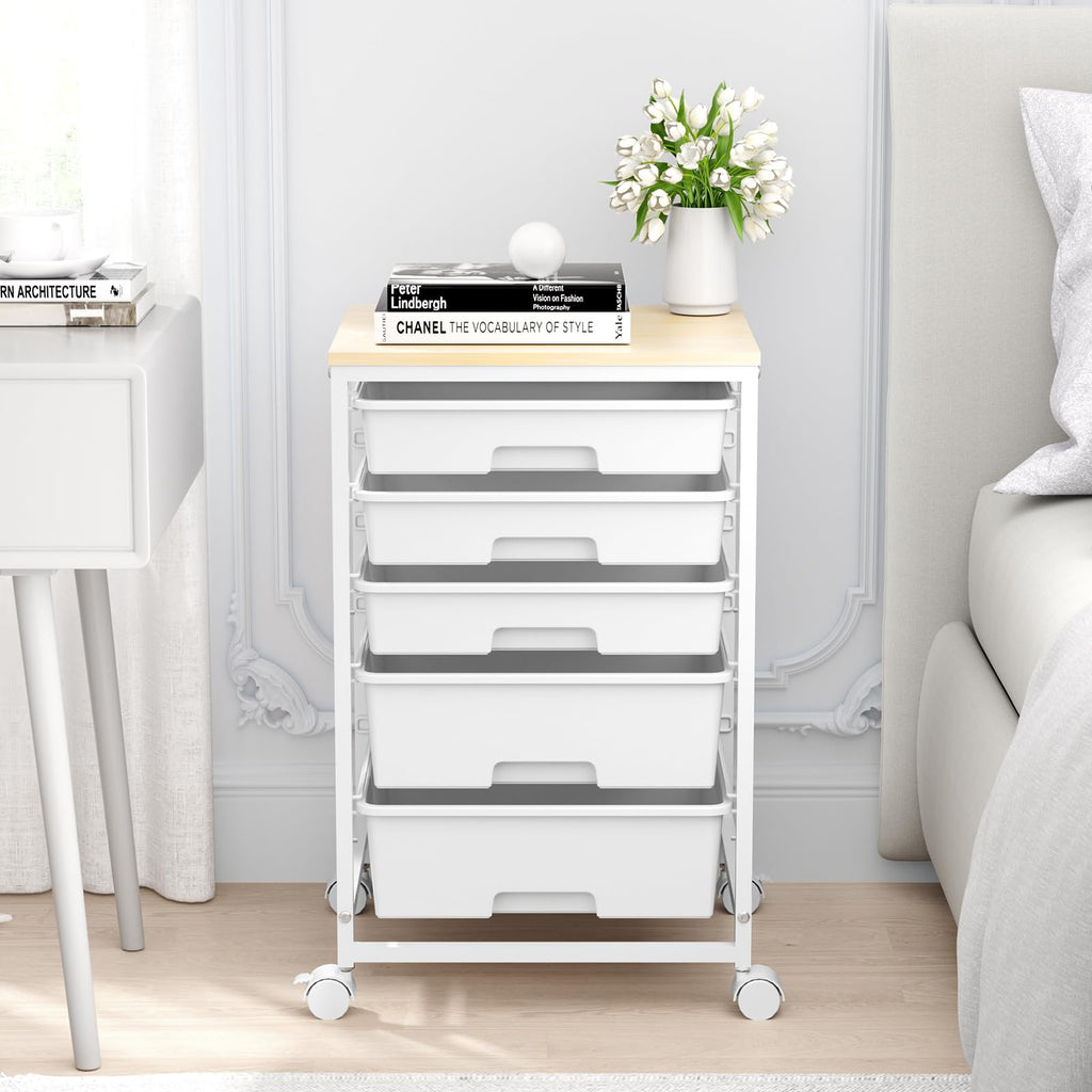 Rolling Cart with 5 Drawers Bright White S67102