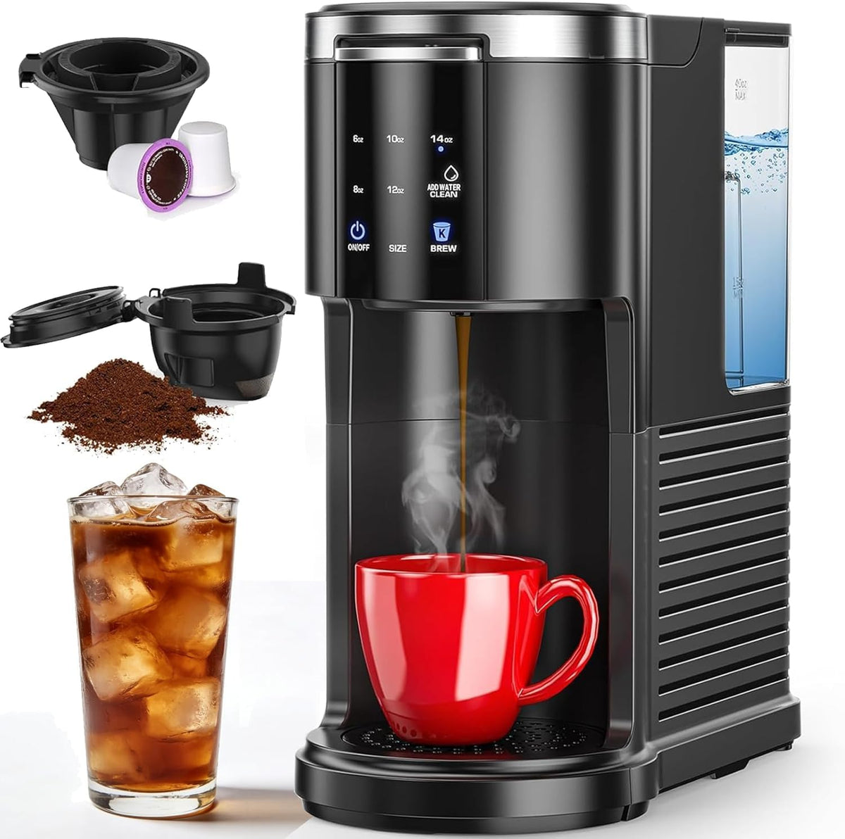 Single Serve Coffee Maker with 40 Oz Water Tank, Satin Black M698356
