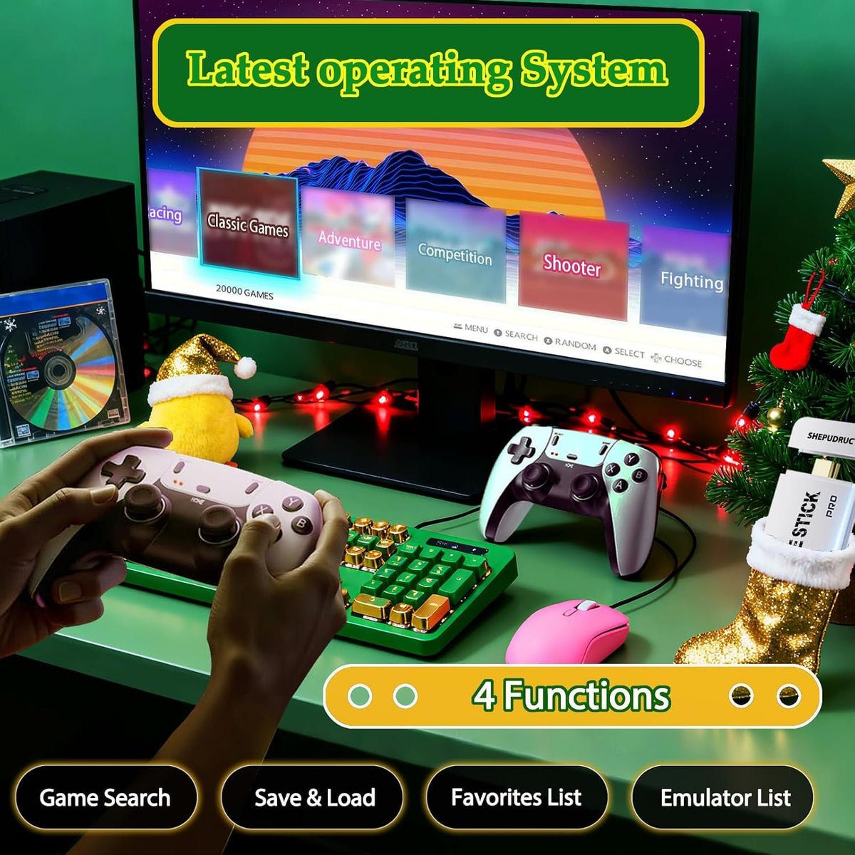 Wireless Retro Gaming Console Stick, 23 Built-In Emulators, 20,000+ Games, 4K HDMI Output, Dual 2.4G Wireless Controllers, 64GB T2363
