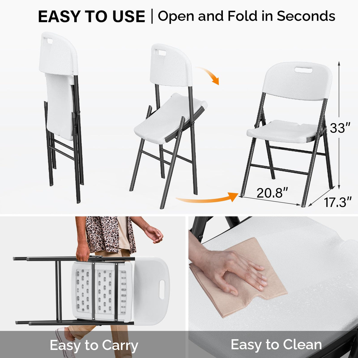 White 10 Pack HDPE Folding Chairs with Steel Frame Q958623