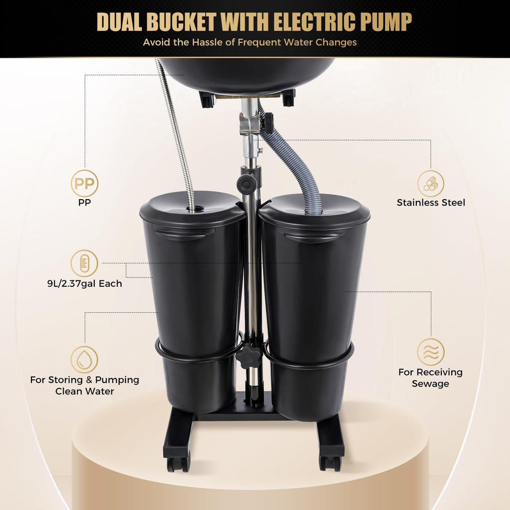 Portable Shampoo Bowl with Dual Buckets and Drain Hoses G6415