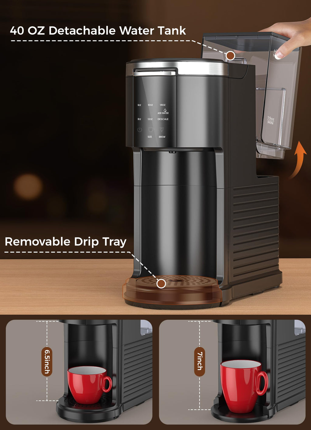 Single Serve Coffee Maker with 40 Oz Water Tank, Satin Black M698356