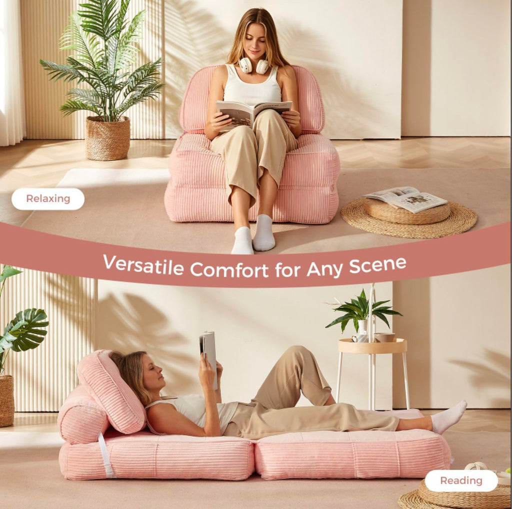 Pink Foldable Sofa Bed with Pillow & Blanket Z101