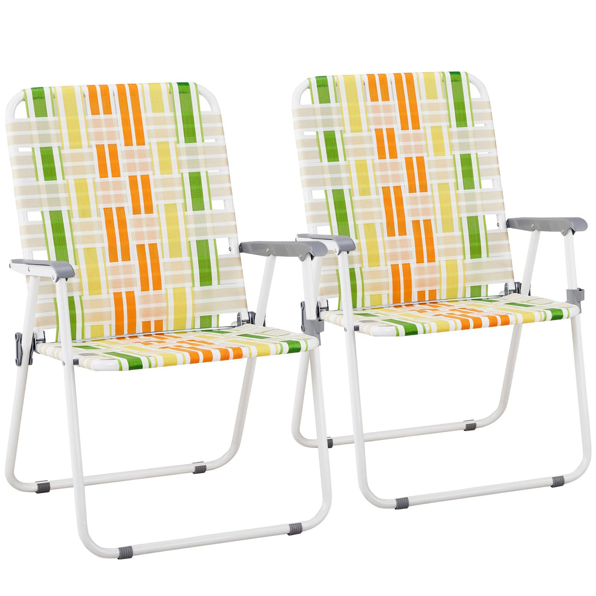 Oversize Webbed Folding Lawn Chair Set of 2 Yellow & Green E3503