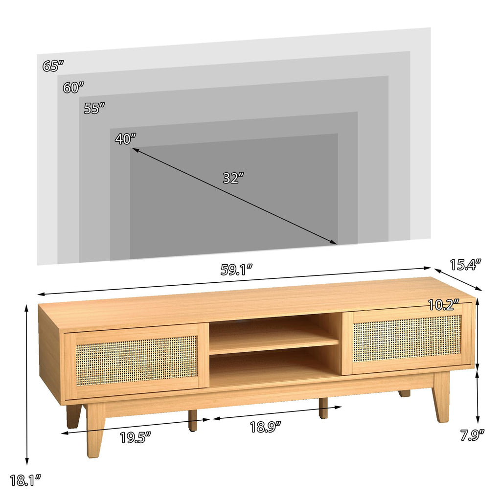 Natural Rattan TV Stand with Sliding Doors C19553