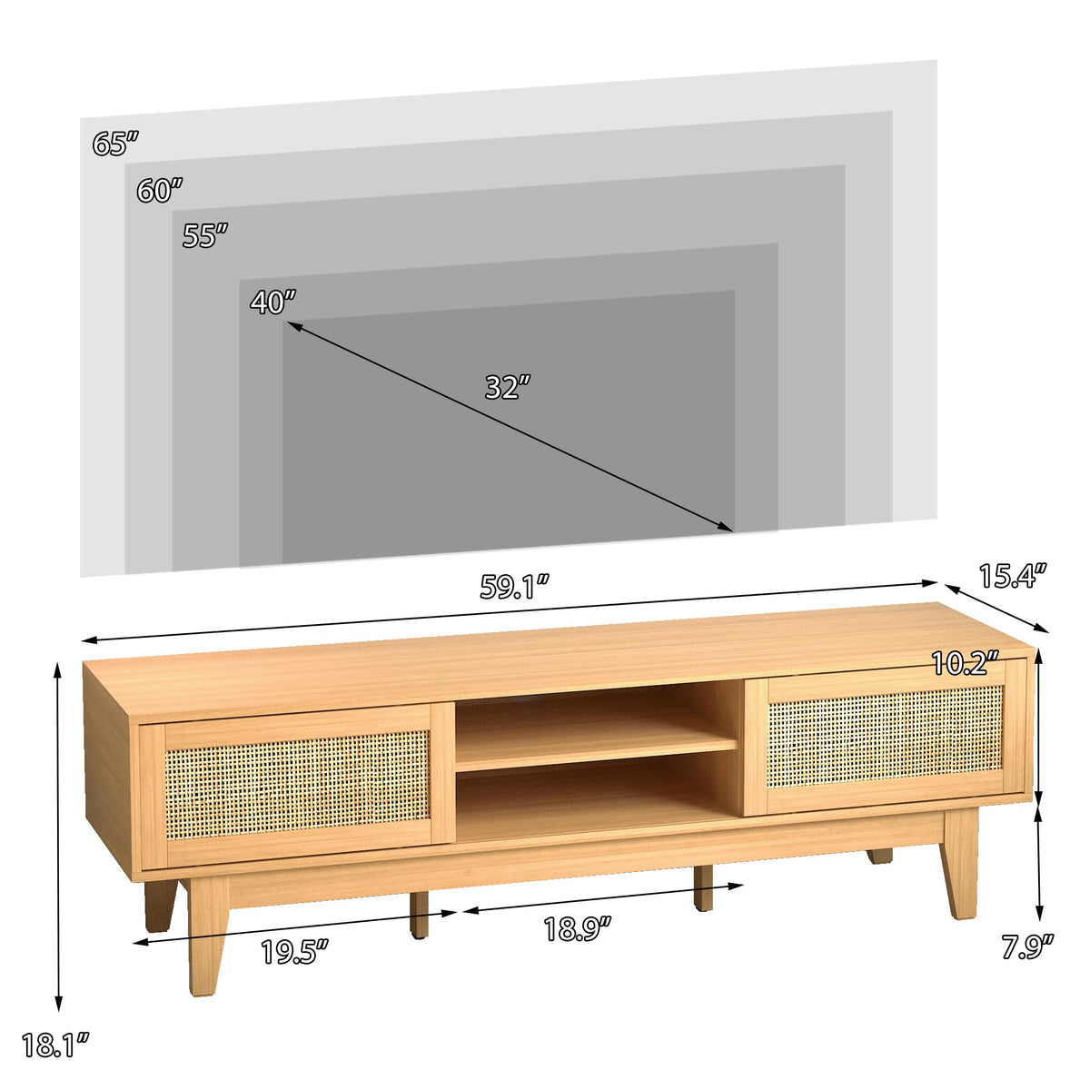Natural Rattan TV Stand with Sliding Doors C19553