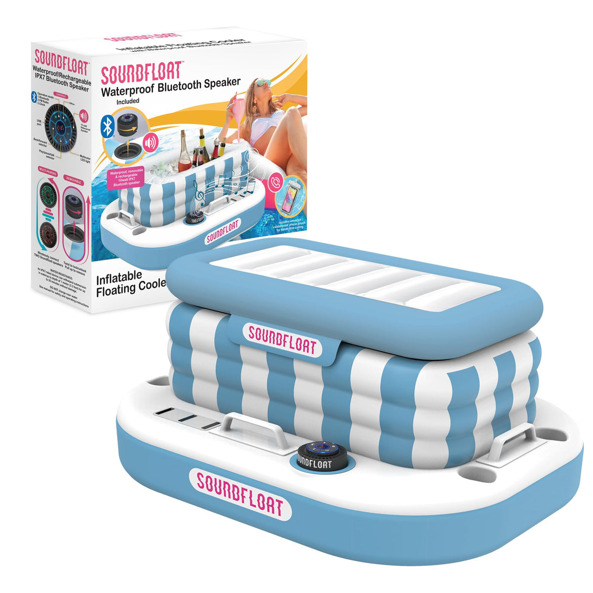 Inflatable Floating Cooler with Lid, Bluetooth Speaker, 6 Cup Holders, 24 Can Capacity L70893