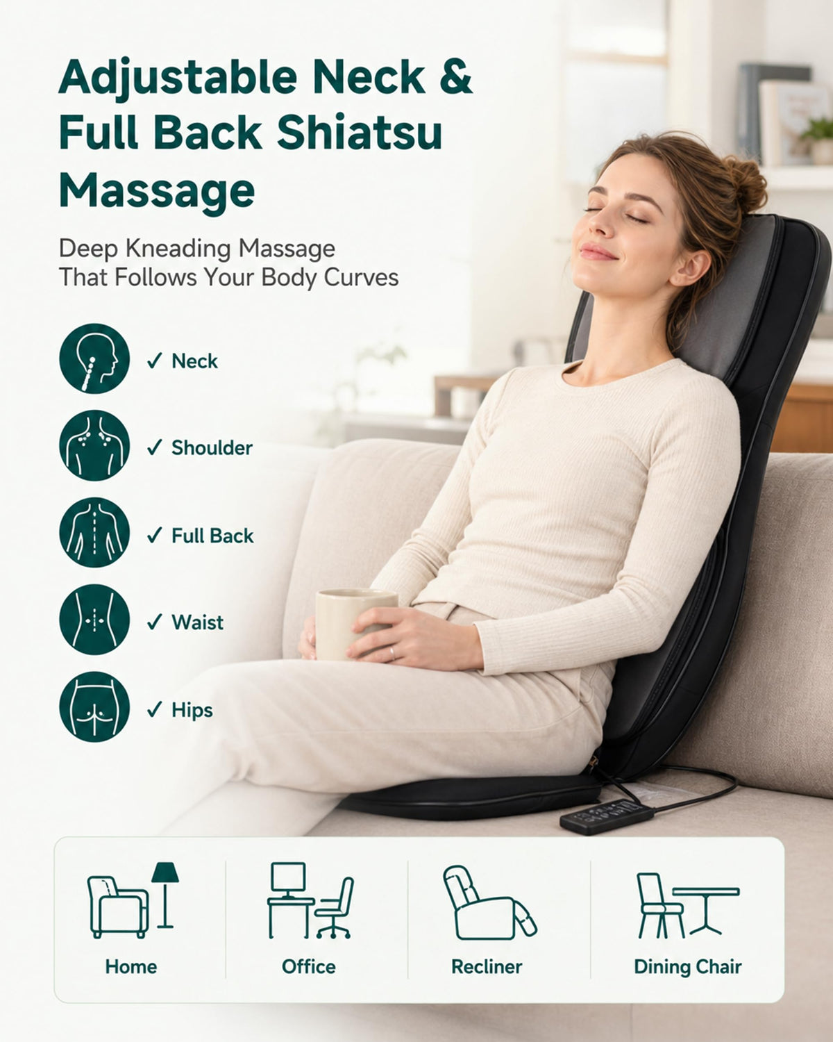 Shiatsu Neck and Back Massager Chair Pad with Heat Z569