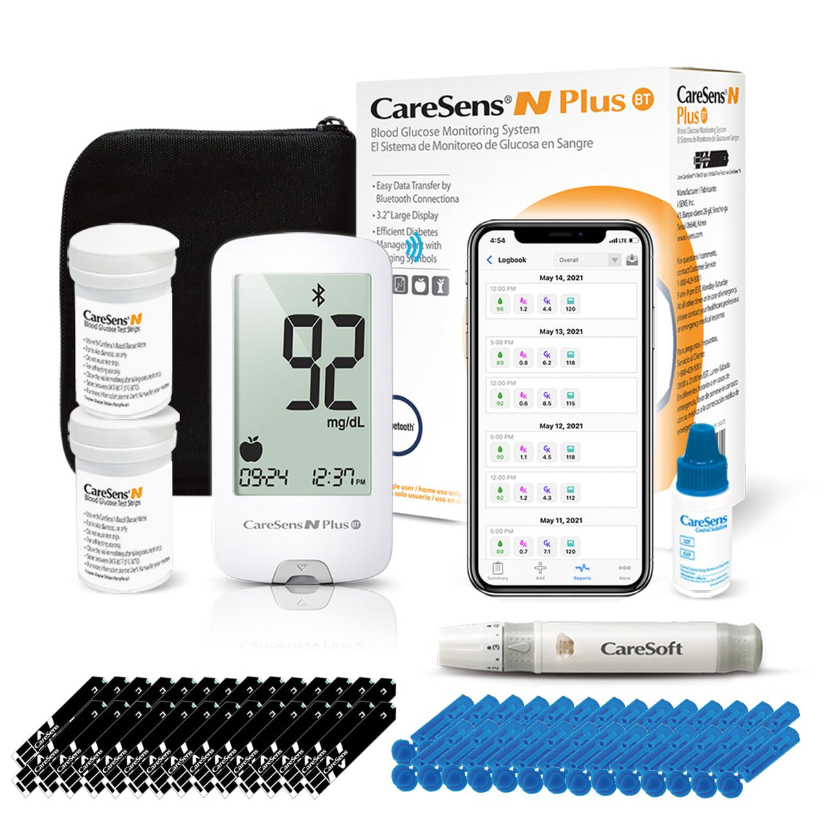 Bluetooth Blood Glucose Monitor Kit with 100 Test Strips and 100 Lancets G903