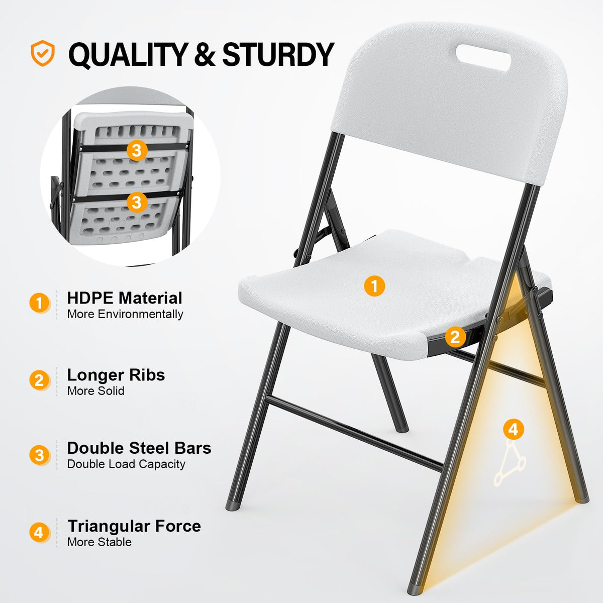 White 10 Pack HDPE Folding Chairs with Steel Frame Q958623