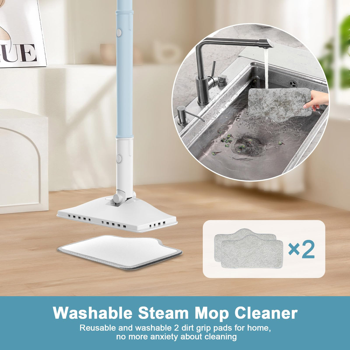 6 in1 Steam Mop Cleaner with 2 Modes, 2 Microfiber Pads, 400ML Removable Tank H728669