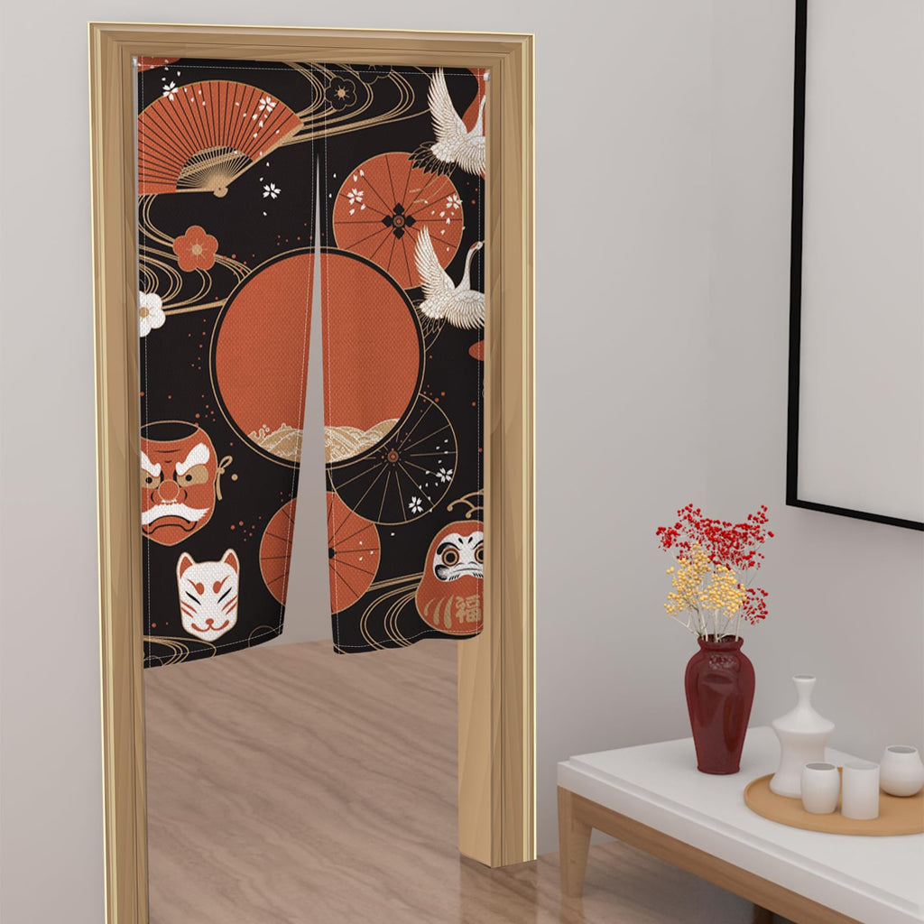 Japanese Noren Doorway Curtain Red Fan Painted Tapestry 33.5"x 70.9" O73643