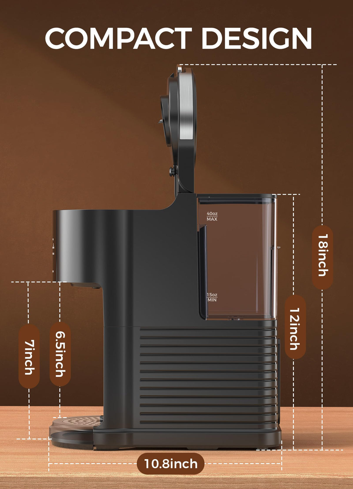 Single Serve Coffee Maker with 40 Oz Water Tank, Satin Black M698356