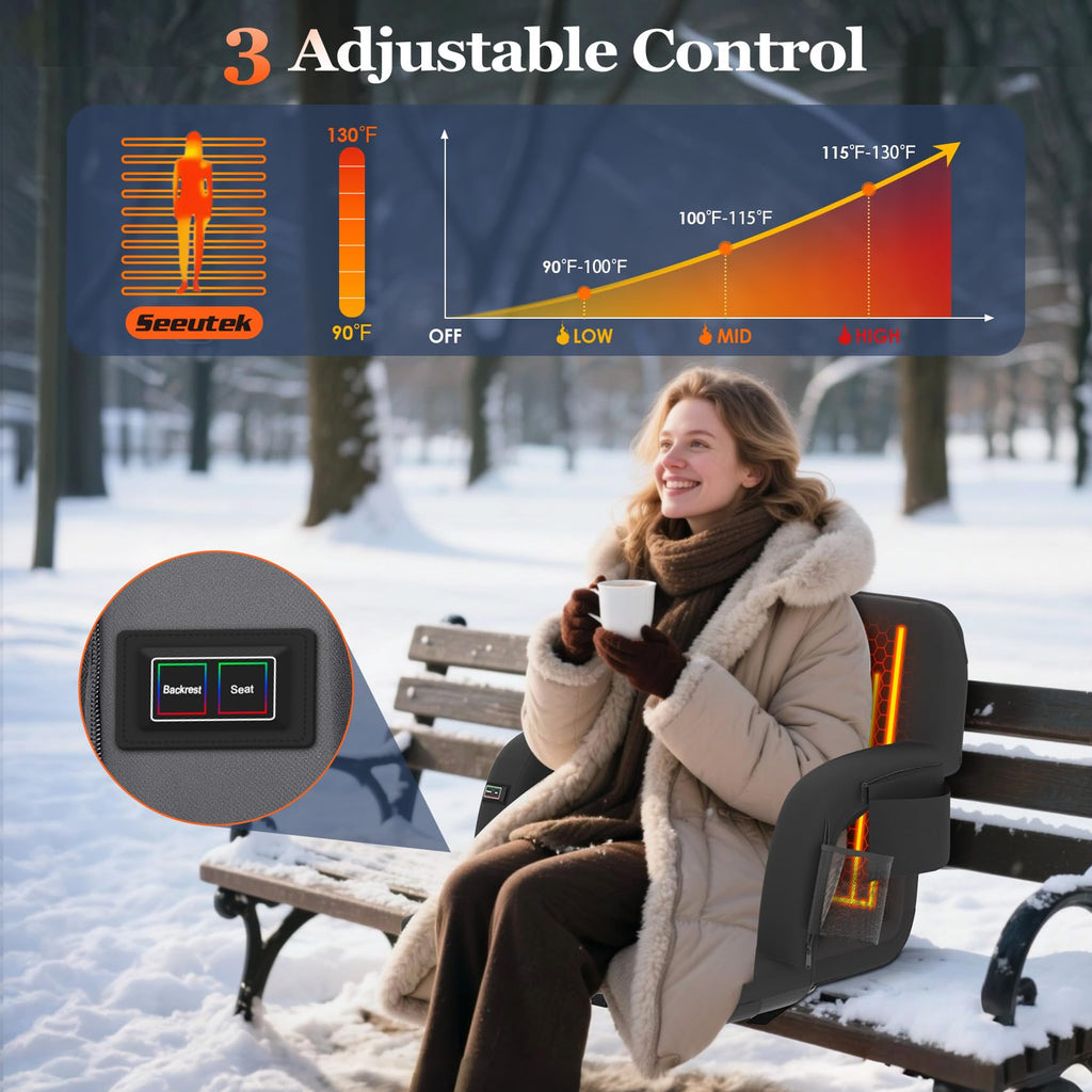 2pc Black Heated Stadium Seats with Back Support I646