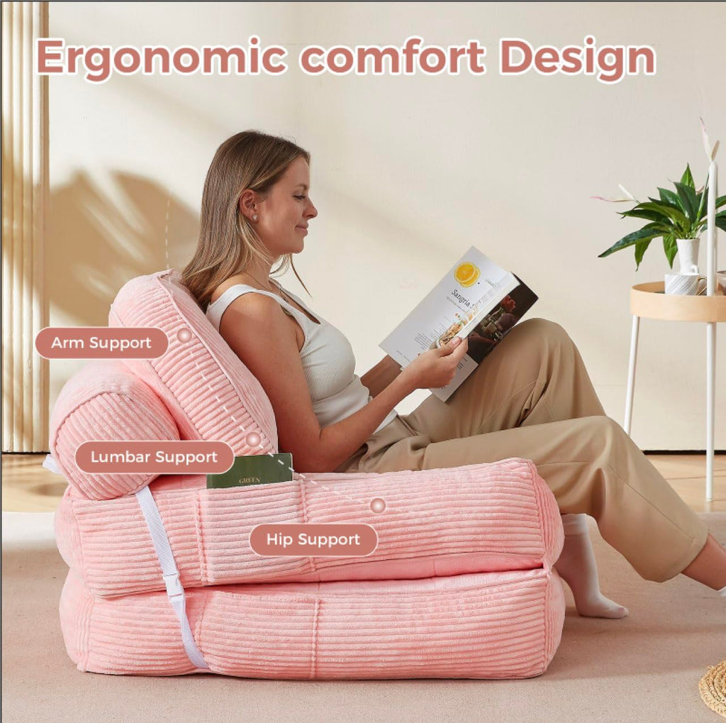 Pink Foldable Sofa Bed with Pillow & Blanket Z101