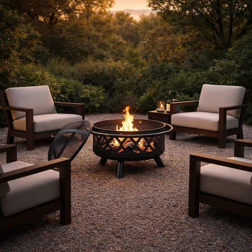 Round Steel 30 Inch Black Wood Burning Fire Pit D137858