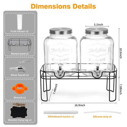 1.6 Gallon Glass Beverage Dispenser with Stand J23269