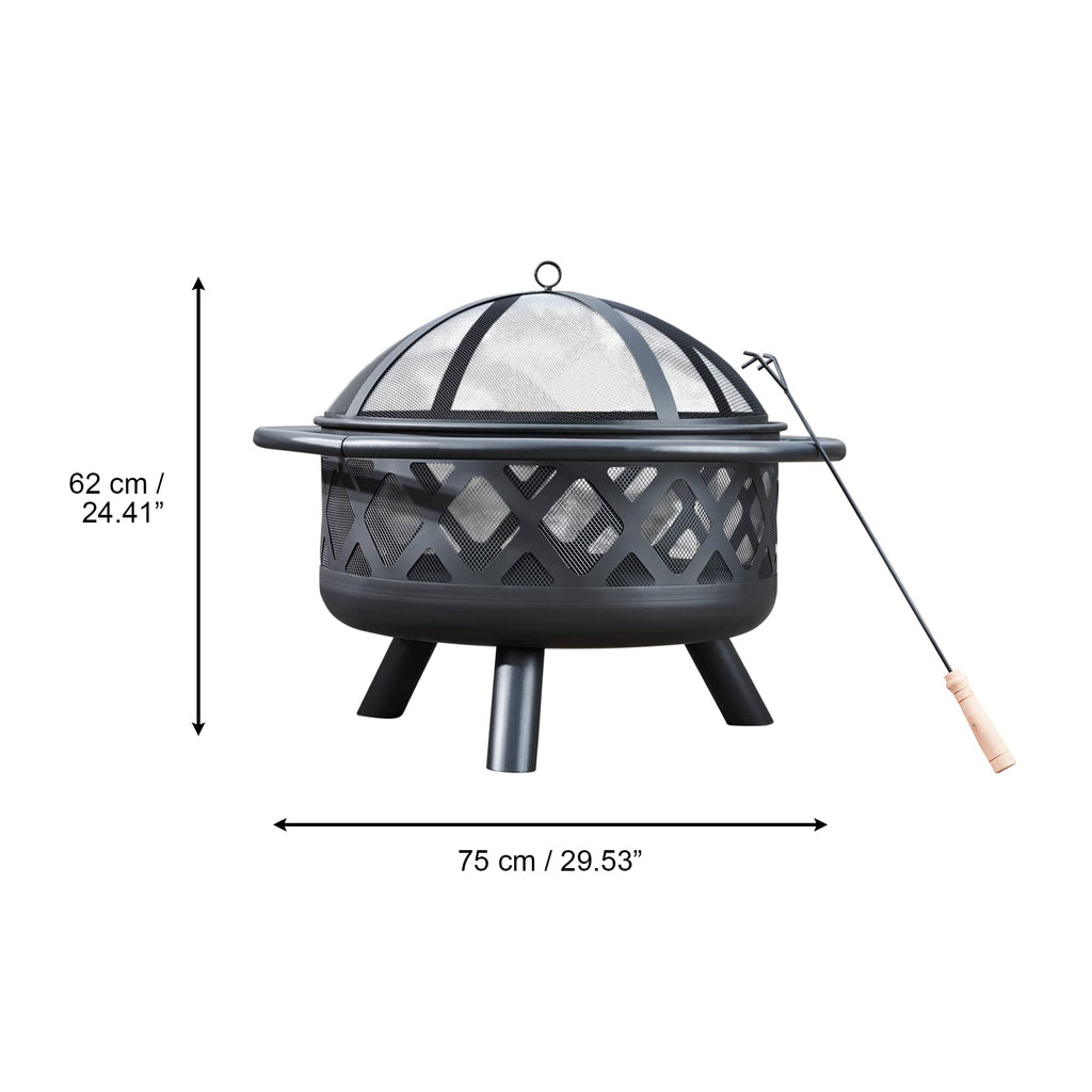 Round Steel 30 Inch Black Wood Burning Fire Pit D137858