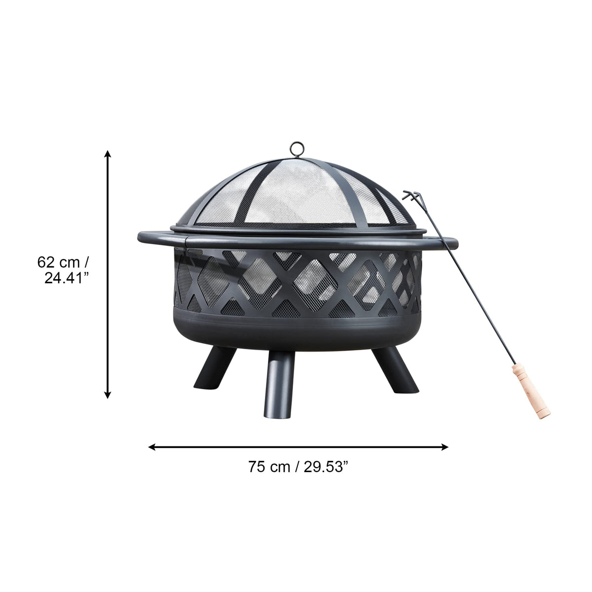 Round Steel 30 Inch Black Wood Burning Fire Pit D137858