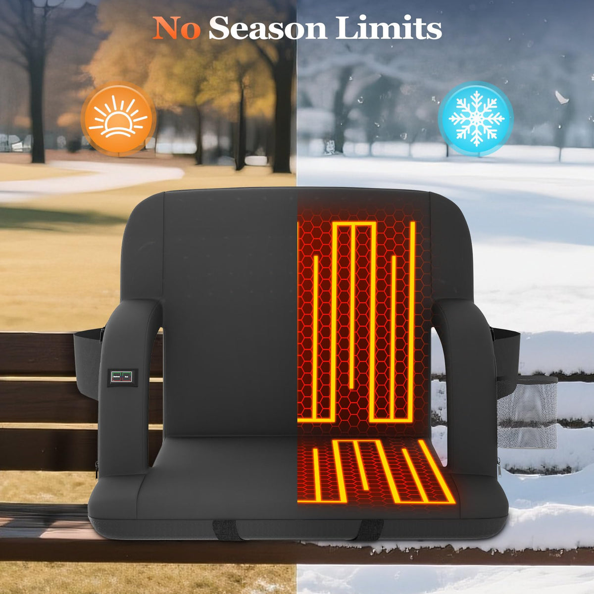 2pc Black Heated Stadium Seats with Back Support I646