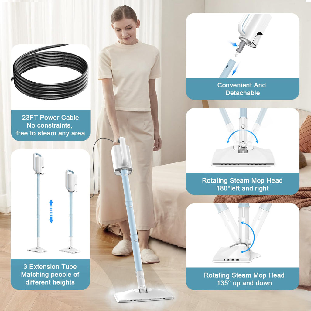 6 in1 Steam Mop Cleaner with 2 Modes, 2 Microfiber Pads, 400ML Removable Tank H728669