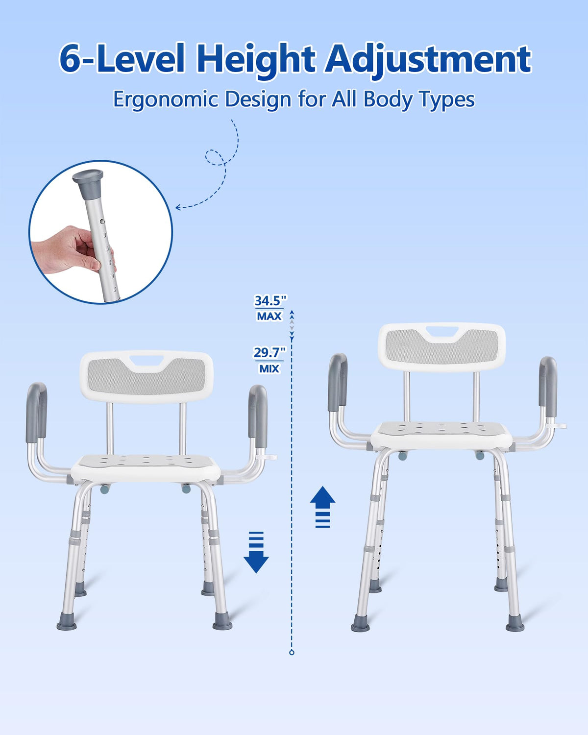 Height Adjustable Shower Chair with Back and Arms V94781