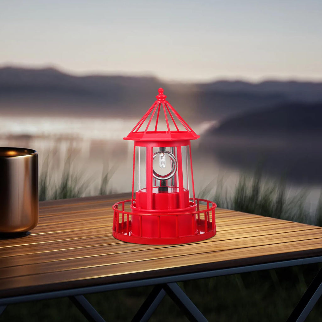 Solar Powered Rotating Lighthouse Garden Light Outdoor Waterproof Resin Iron Red N713928