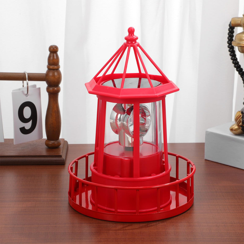 Solar Powered Rotating Lighthouse Garden Light Outdoor Waterproof Resin Iron Red N713928