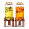 2 PCS 1.5 Gallon Glass Drink Dispenser with Wood Stand and Spigot T452