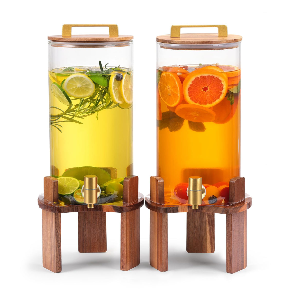 2 PCS 1.5 Gallon Glass Drink Dispenser with Wood Stand and Spigot T452