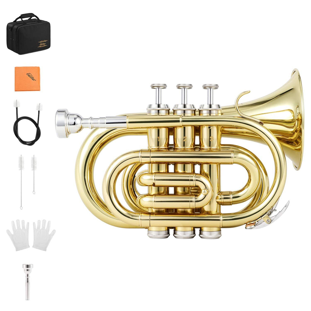 Bb Pocket Trumpet Brass Golden with Case X964