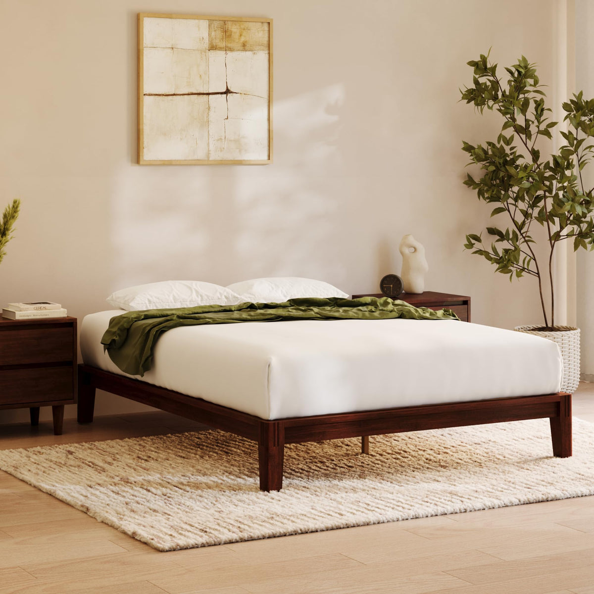 California King Walnut Bamboo Platform Bed Frame E693