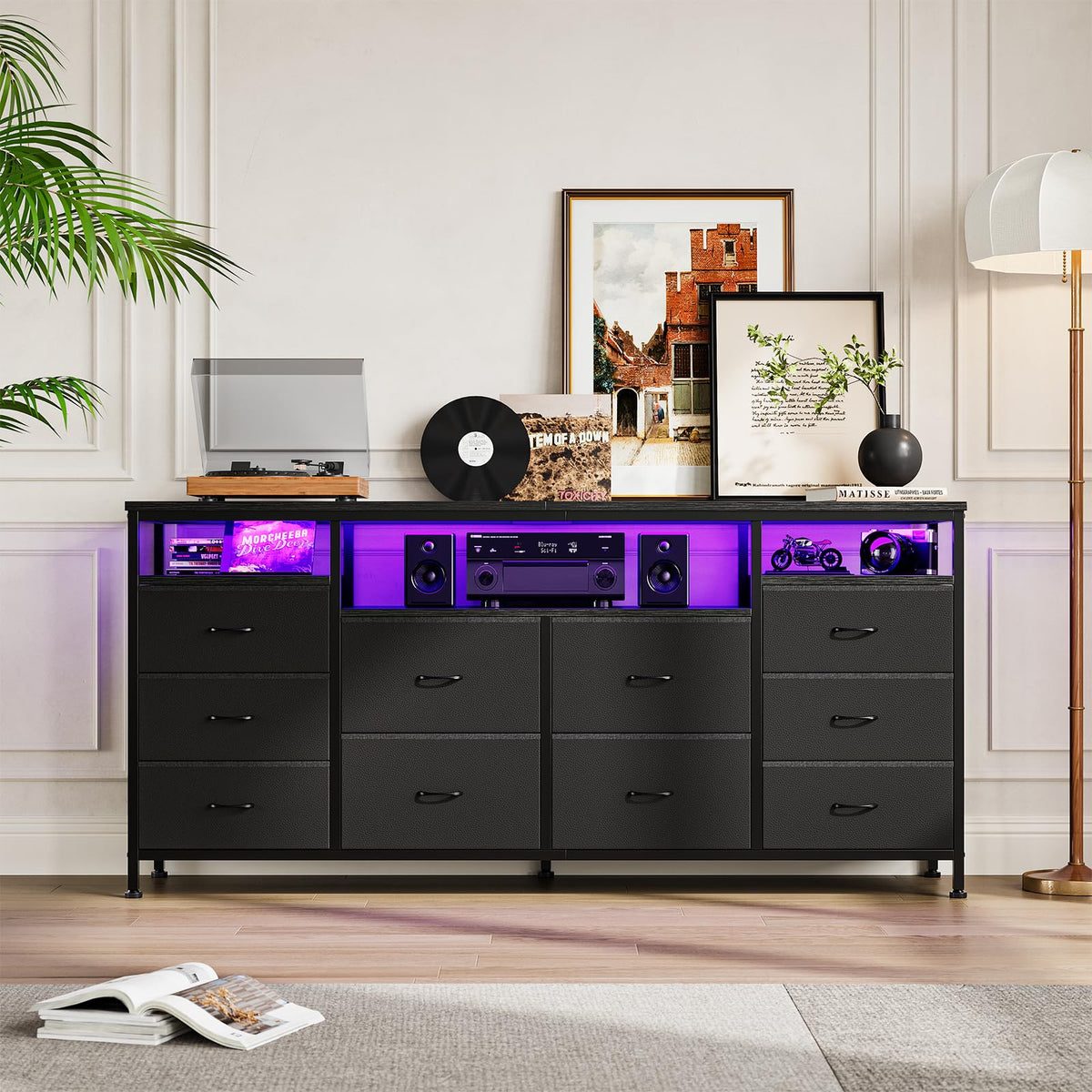 Black 10 Drawer Dresser TV Stand L8832