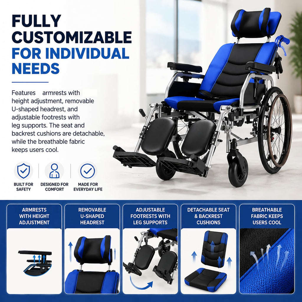 High Back Reclining Wheelchair with Elevating Leg Rests D279130