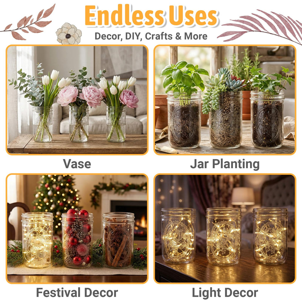 16 oz 6 Pack Wide Mouth Mason Jars with Airtight Lids P398601