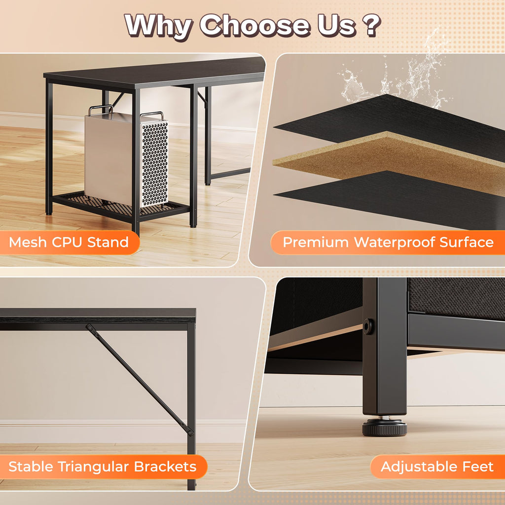 66" L Shaped Gaming Desk with LED Lights & Power Outlets N8737
