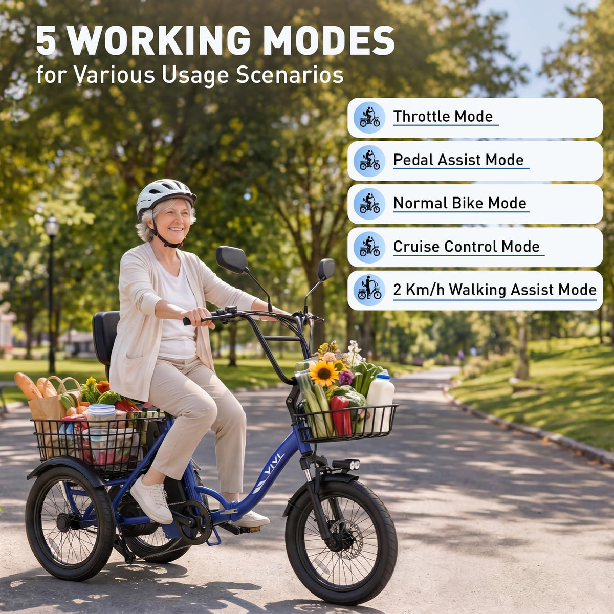 Electric Tricycle for Adults with 2 Basket K398643