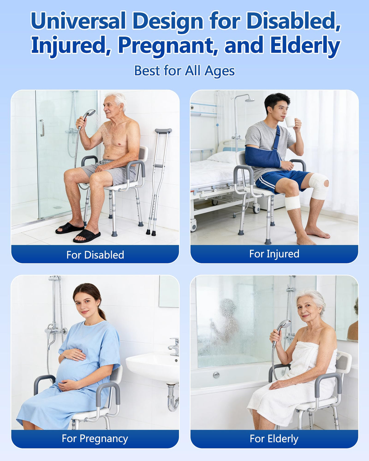 Height Adjustable Shower Chair with Back and Arms V94781