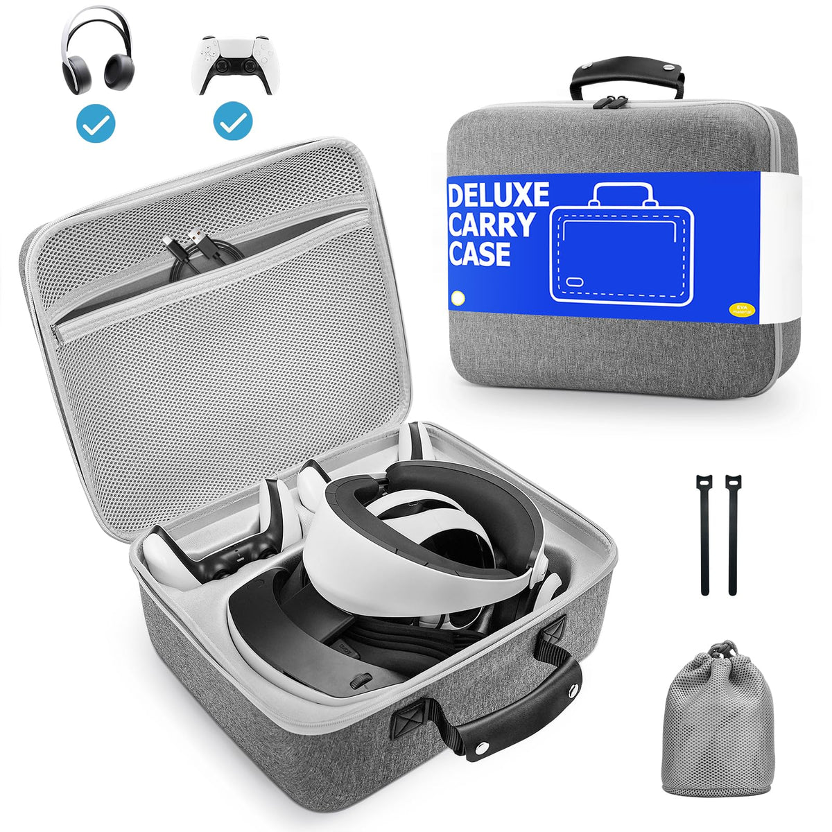 Grey Portable Hard Case for Gaming Headset and Touch Controllers Q278288