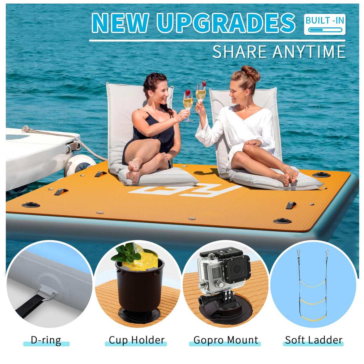 7×7' Inflatable Floating Dock with Soft Ladder W204024