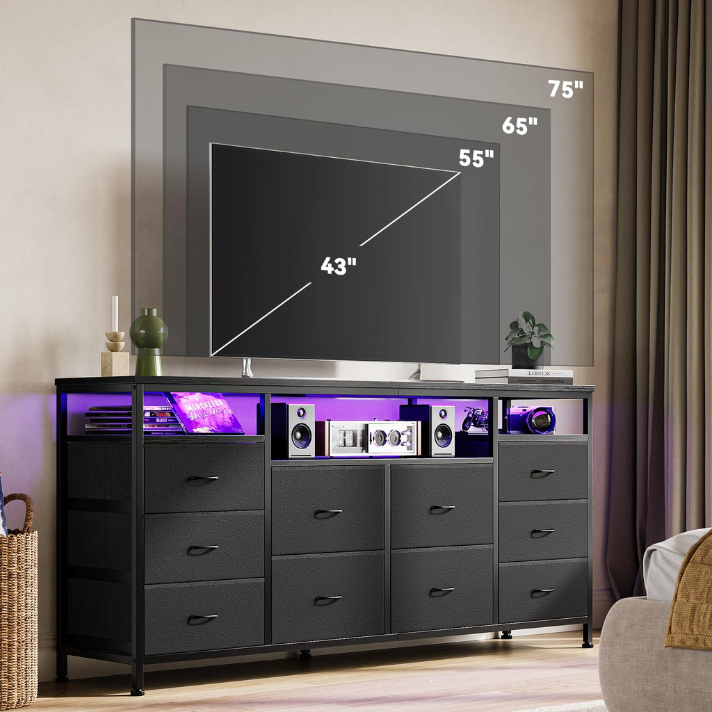 Black 10 Drawer Dresser TV Stand L8832