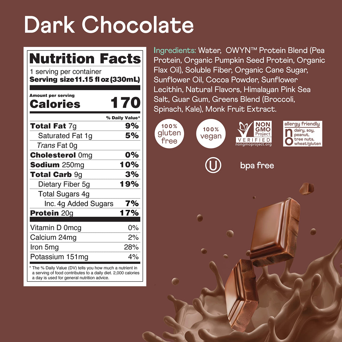 20g Vegan Protein Shake with Prebiotics, 12 Pack I94093